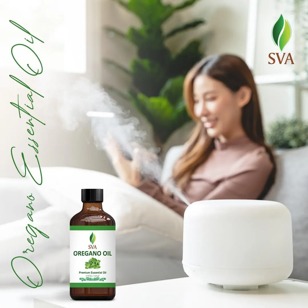 SVA Oregano Essential Oil  4 Fl Oz  100% Natural Oregano Oil - for Diffuser, Hair Care, Face, Skin Care, Aromatherapy, Scalp and Body Massage, Soap and Candle Making  with Dropper