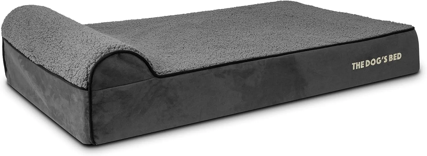 The Dogs Bed Orthopedic Headrest Dog Bed XL Grey Plush 46x28, Memory Foam, Pain Relief for Arthritis, Hip & Elbow Dysplasia, Post Surgery, Lameness, Veterinary Approved, Waterproof Washable Cover