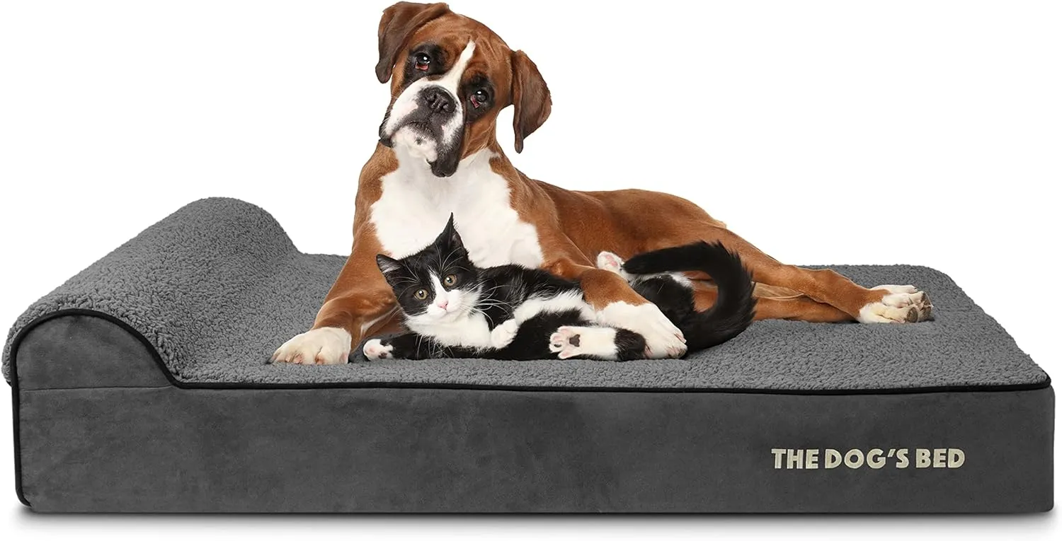 The Dogs Bed Orthopedic Headrest Dog Bed XL Grey Plush 46x28, Memory Foam, Pain Relief for Arthritis, Hip & Elbow Dysplasia, Post Surgery, Lameness, Veterinary Approved, Waterproof Washable Cover