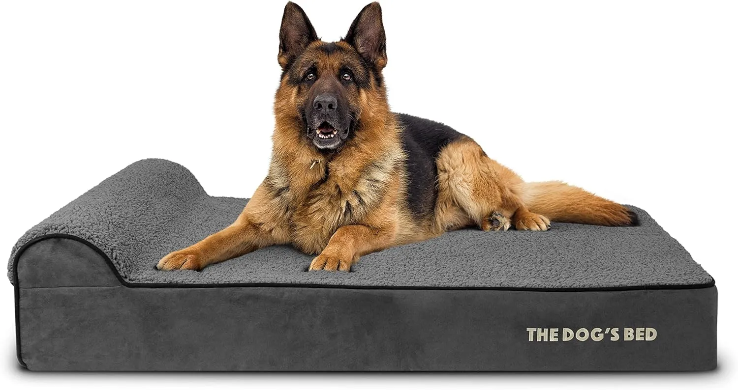 The Dogs Bed Orthopedic Headrest Dog Bed XL Grey Plush 46x28, Memory Foam, Pain Relief for Arthritis, Hip & Elbow Dysplasia, Post Surgery, Lameness, Veterinary Approved, Waterproof Washable Cover