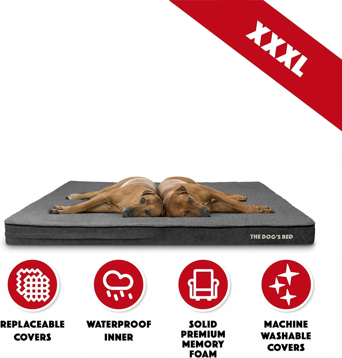 The Dogs Bed Orthopedic Memory Foam Jumbo Dog Bed, XXXL Grey Plush 64x44, Pain Relief for Arthritis, Hip & Elbow Dysplasia, Post Surgery, Lameness, Supportive, Waterproof Washable Cover