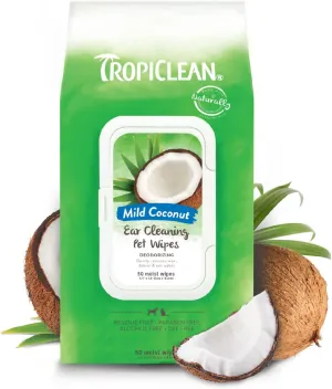 TropiClean Dog Ear Wipes, Dog Ear Cleaner, Soothing Itch Relief, Gently Removes Wax and Debris, Odor Eliminating, Safe for Daily Use, Cat Safe, 50ct.