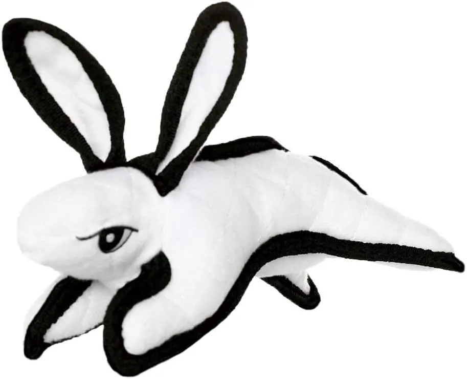 TUFFY - World's Tuffest Soft Dog Toy - Barnyard Rabbit -Squeakers - Multiple Layers. Made Durable, Strong & Tough.Interactive Play (Tug, Toss & Fetch).Machine Washable & Floats. (Junior 2 Pack, White)