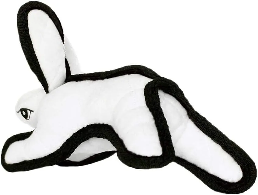 TUFFY - World's Tuffest Soft Dog Toy - Barnyard Rabbit -Squeakers - Multiple Layers. Made Durable, Strong & Tough.Interactive Play (Tug, Toss & Fetch).Machine Washable & Floats. (Junior 2 Pack, White)