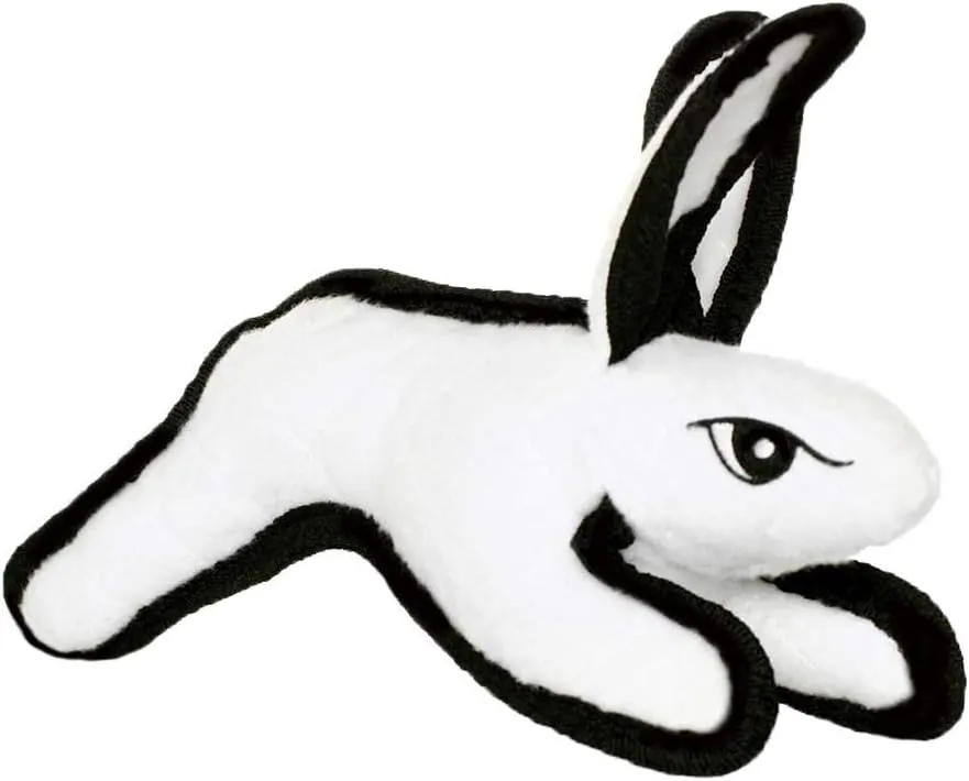 TUFFY - World's Tuffest Soft Dog Toy - Barnyard Rabbit -Squeakers - Multiple Layers. Made Durable, Strong & Tough.Interactive Play (Tug, Toss & Fetch).Machine Washable & Floats. (Junior 2 Pack, White)