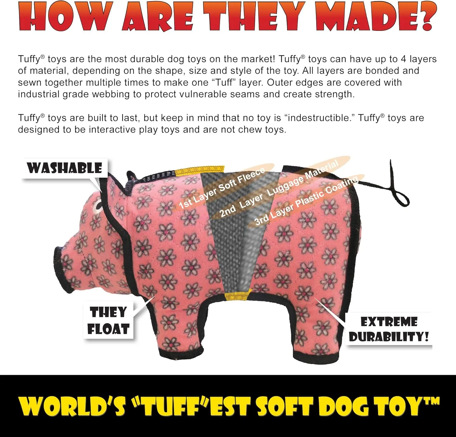 TUFFY - World's Tuffest Soft Dog Toy - Barnyard Rabbit -Squeakers - Multiple Layers. Made Durable, Strong & Tough.Interactive Play (Tug, Toss & Fetch).Machine Washable & Floats. (Junior 2 Pack, White)