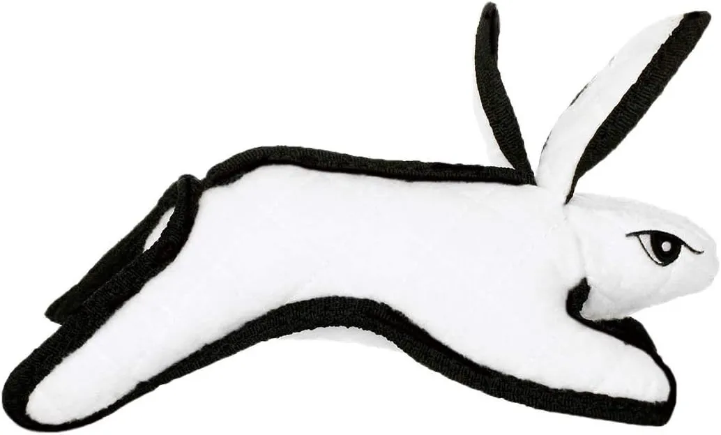 TUFFY - World's Tuffest Soft Dog Toy - Barnyard Rabbit -Squeakers - Multiple Layers. Made Durable, Strong & Tough.Interactive Play (Tug, Toss & Fetch).Machine Washable & Floats. (Junior 2 Pack, White)