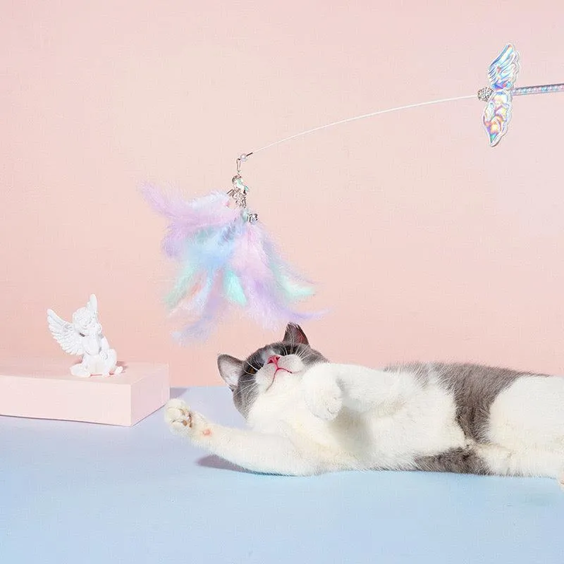 Unicorn Fairy Wing Feather Teaser Wand Toy for Cats