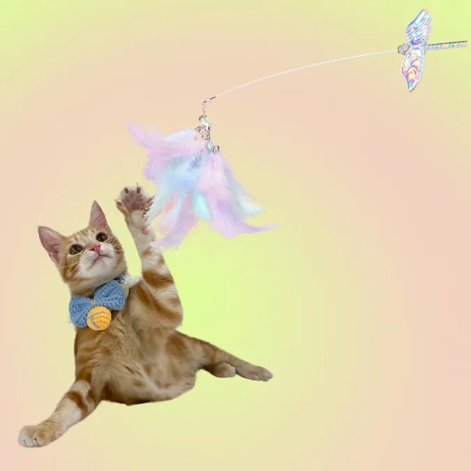 Unicorn Fairy Wing Feather Teaser Wand Toy for Cats