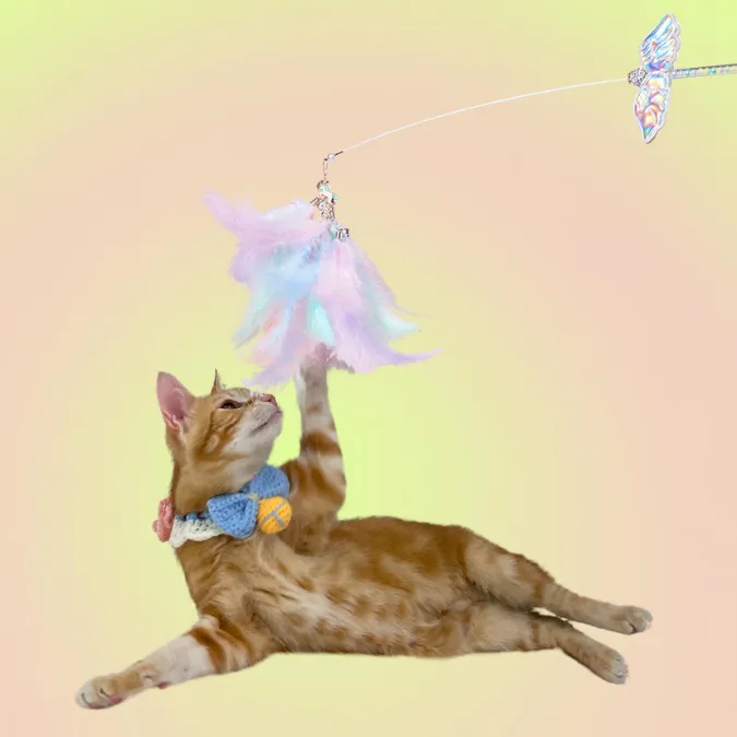 Unicorn Fairy Wing Feather Teaser Wand Toy for Cats