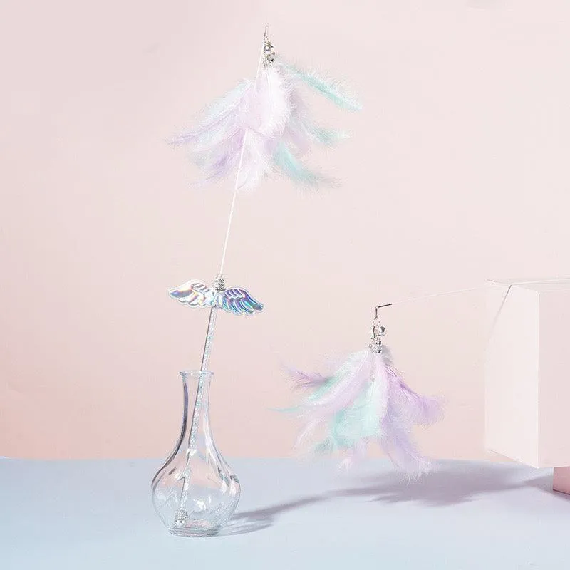 Unicorn Fairy Wing Feather Teaser Wand Toy for Cats