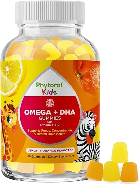 Vegetarian Omega 3 Gummies for Kids - Delicious Kids DHA Omega 3 6 9 Gummy Vitamin Gelatin Fish and Gluten Free Non-GMO - Plant Based Omega 3 DHA Gummies for Vision Immunity Heart and Brain Support in Pakistan