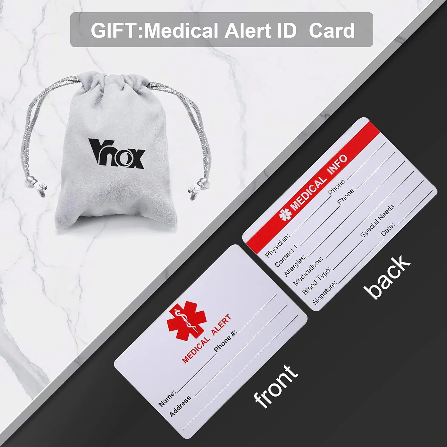VNOX Personalized Custom Engraving Stainless Steel Emergency Medical Alert ID Dog Tag Pendant Necklace for Men Women