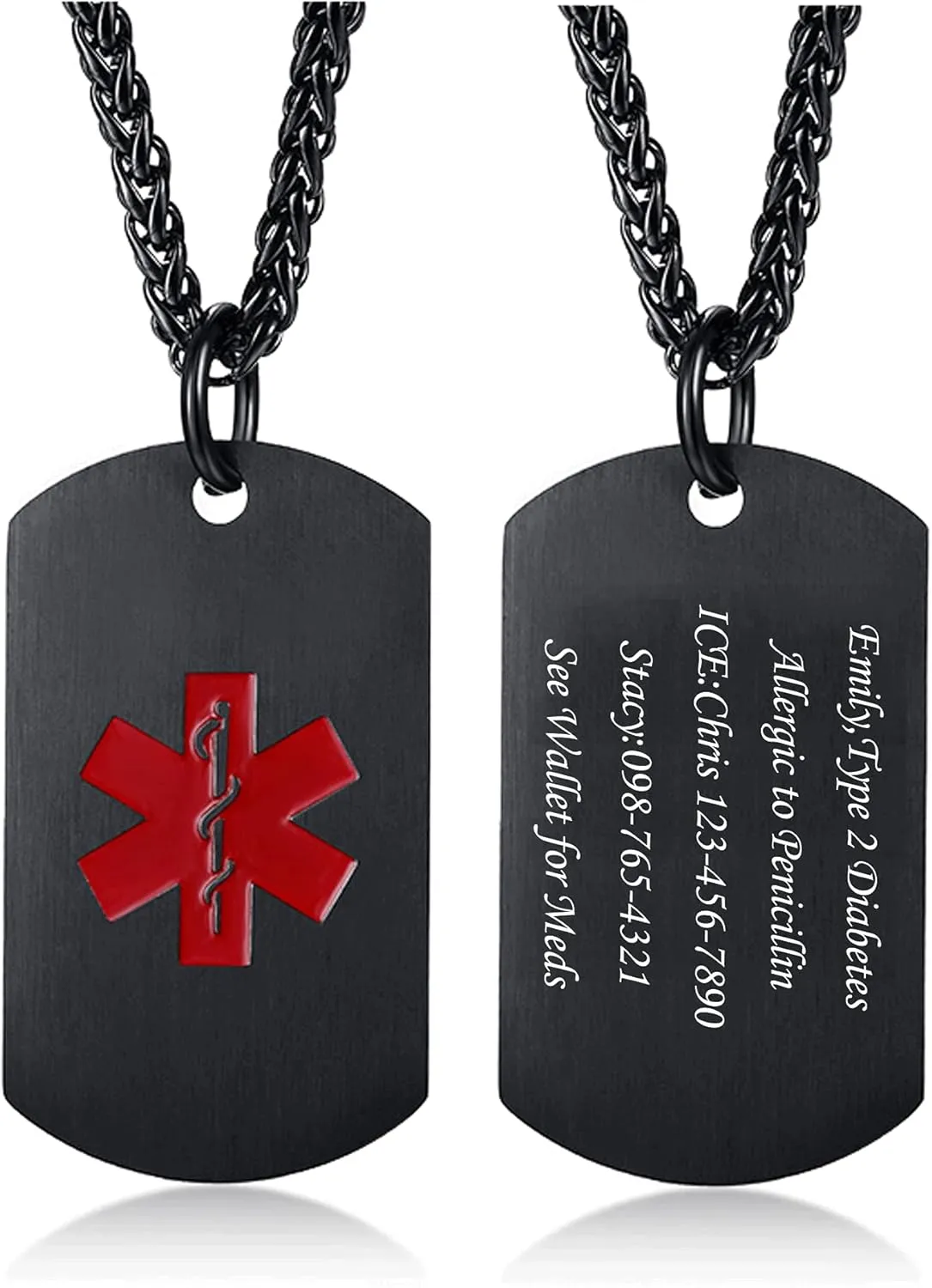 VNOX Personalized Custom Engraving Stainless Steel Emergency Medical Alert ID Dog Tag Pendant Necklace for Men Women