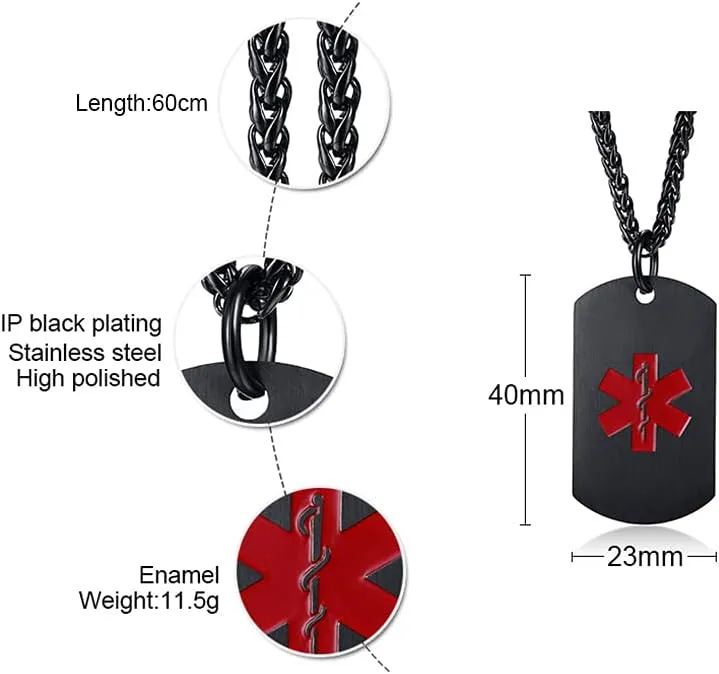 VNOX Personalized Custom Engraving Stainless Steel Emergency Medical Alert ID Dog Tag Pendant Necklace for Men Women