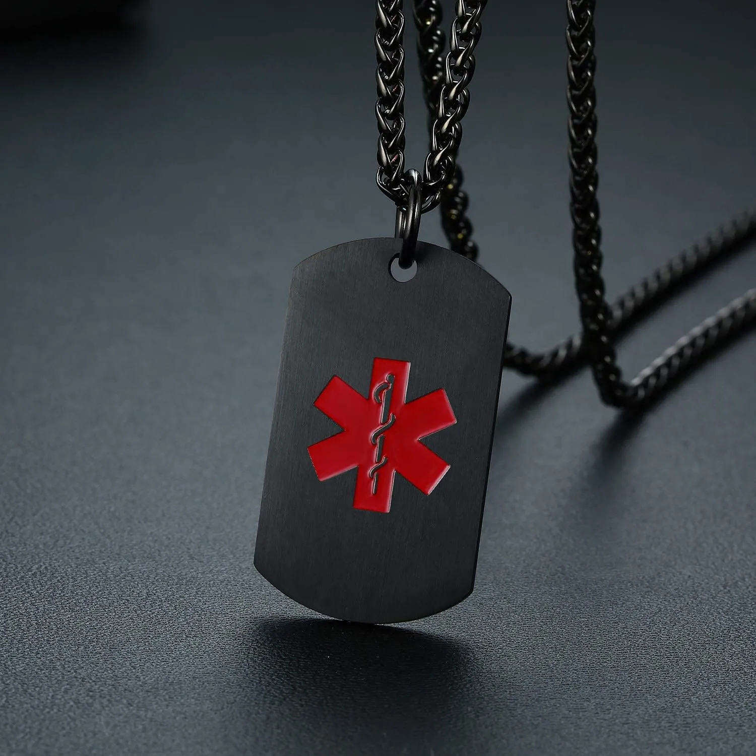 VNOX Personalized Custom Engraving Stainless Steel Emergency Medical Alert ID Dog Tag Pendant Necklace for Men Women