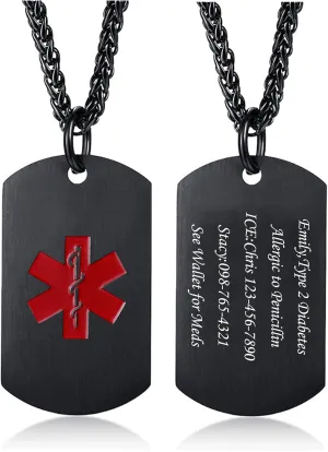 VNOX Personalized Custom Engraving Stainless Steel Emergency Medical Alert ID Dog Tag Pendant Necklace for Men Women