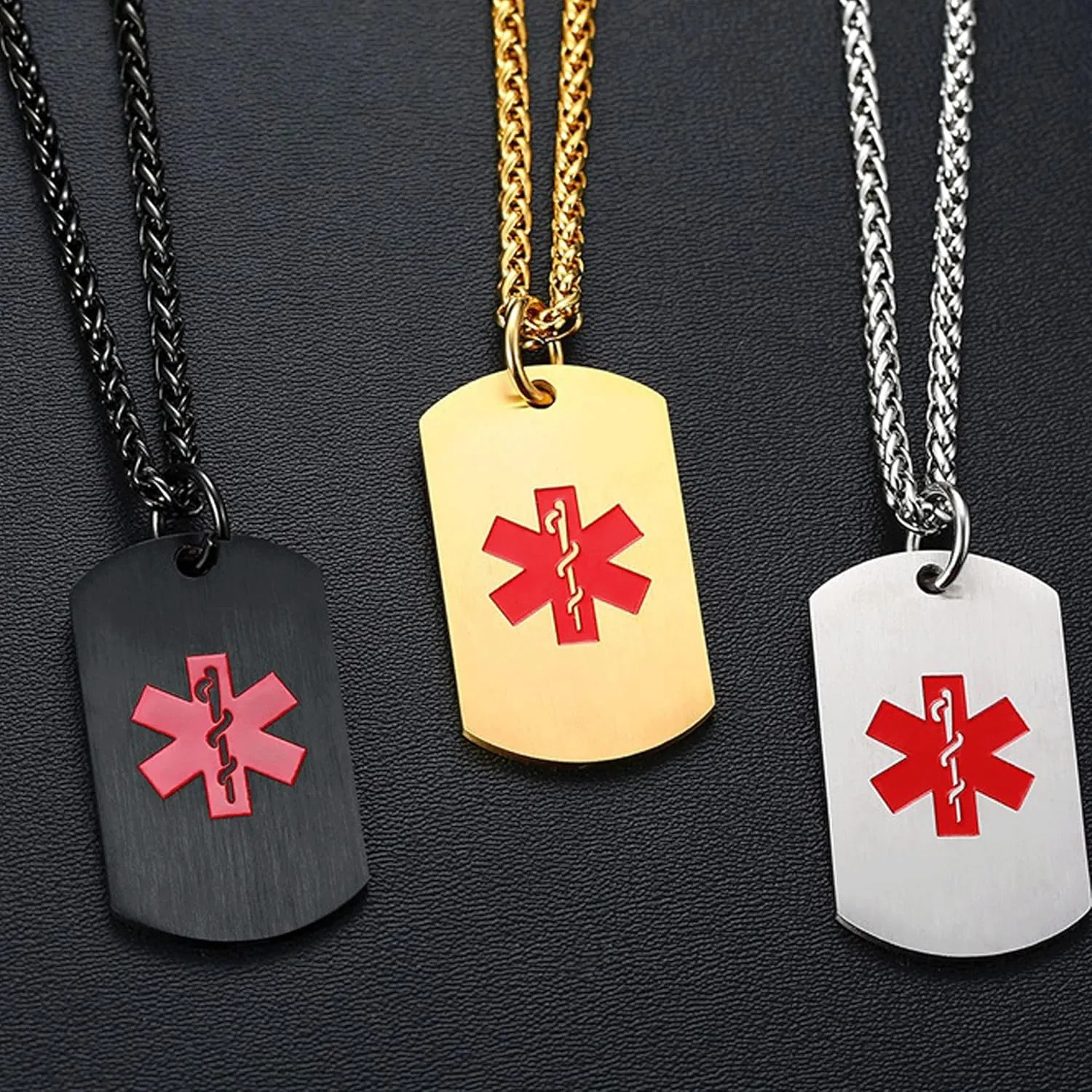 VNOX Personalized Custom Engraving Stainless Steel Emergency Medical Alert ID Dog Tag Pendant Necklace for Men Women