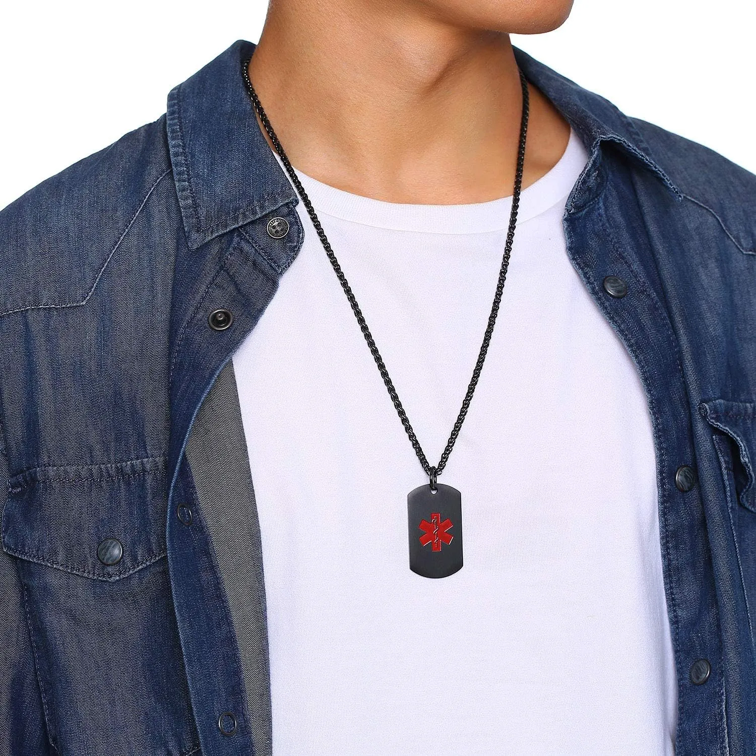 VNOX Personalized Custom Engraving Stainless Steel Emergency Medical Alert ID Dog Tag Pendant Necklace for Men Women