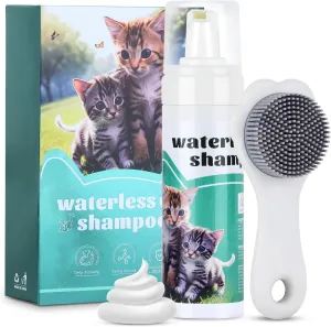 Waterless Cat Shampoo with Cat Brush, Cat Dry Shampoo, No Rinse Foam for Cat Bath