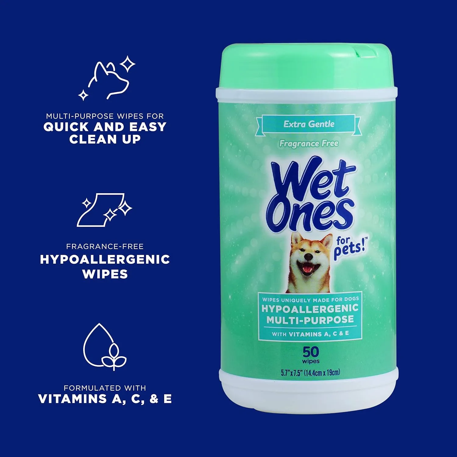 Wet Ones for Pets Multi-Purpose Dog Wipes with Vitamins A, C & E | Fragrance-Free Dog Wipes for All Dogs Wipes Multipurpose | 50 Count Canister - 3 Pack