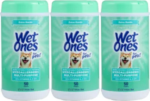 Wet Ones for Pets Multi-Purpose Dog Wipes with Vitamins A, C & E | Fragrance-Free Dog Wipes for All Dogs Wipes Multipurpose | 50 Count Canister - 3 Pack