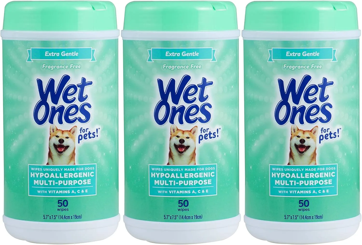 Wet Ones for Pets Multi-Purpose Dog Wipes with Vitamins A, C & E | Fragrance-Free Dog Wipes for All Dogs Wipes Multipurpose | 50 Count Canister - 3 Pack