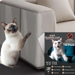 Xymoso Anti Cat Scratch Furniture Protector,12 Pack Couch Corner Protector Tape for Cats,Clear Cat Scratch Deterrent for Furniture,8pcs (17" x12) & 4pcs (17"x6")