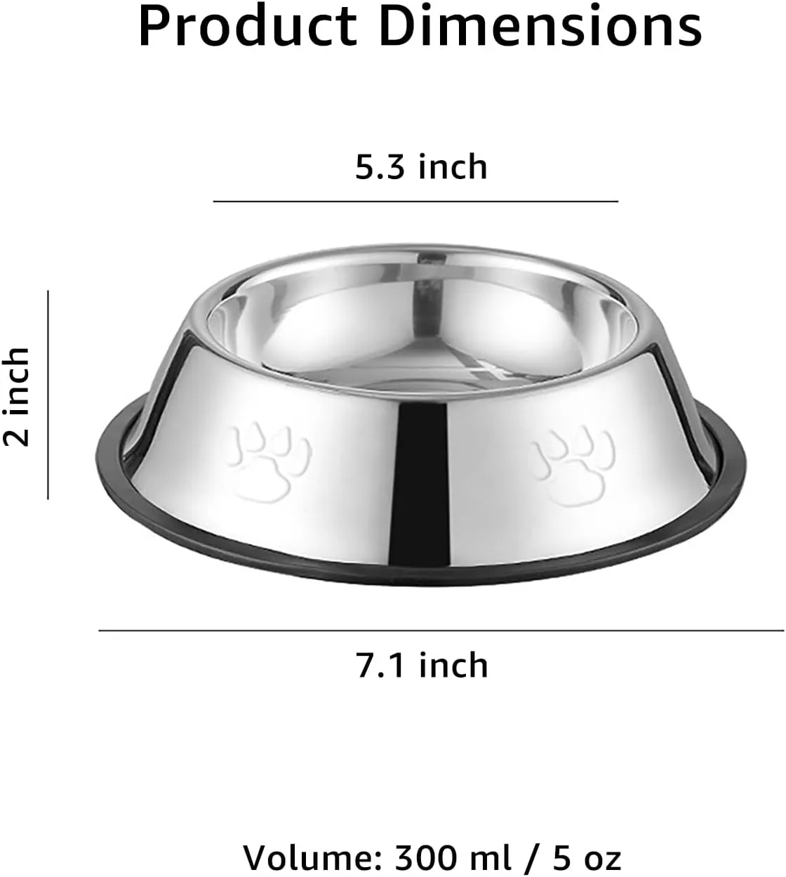 YINGFAN Stainless Steel Dog Bowls, Non-Slip Dog Food and Water Bowl, 7.1 x 2 Inch (1.5 Cup), Wear Resisting, Easy to Clean