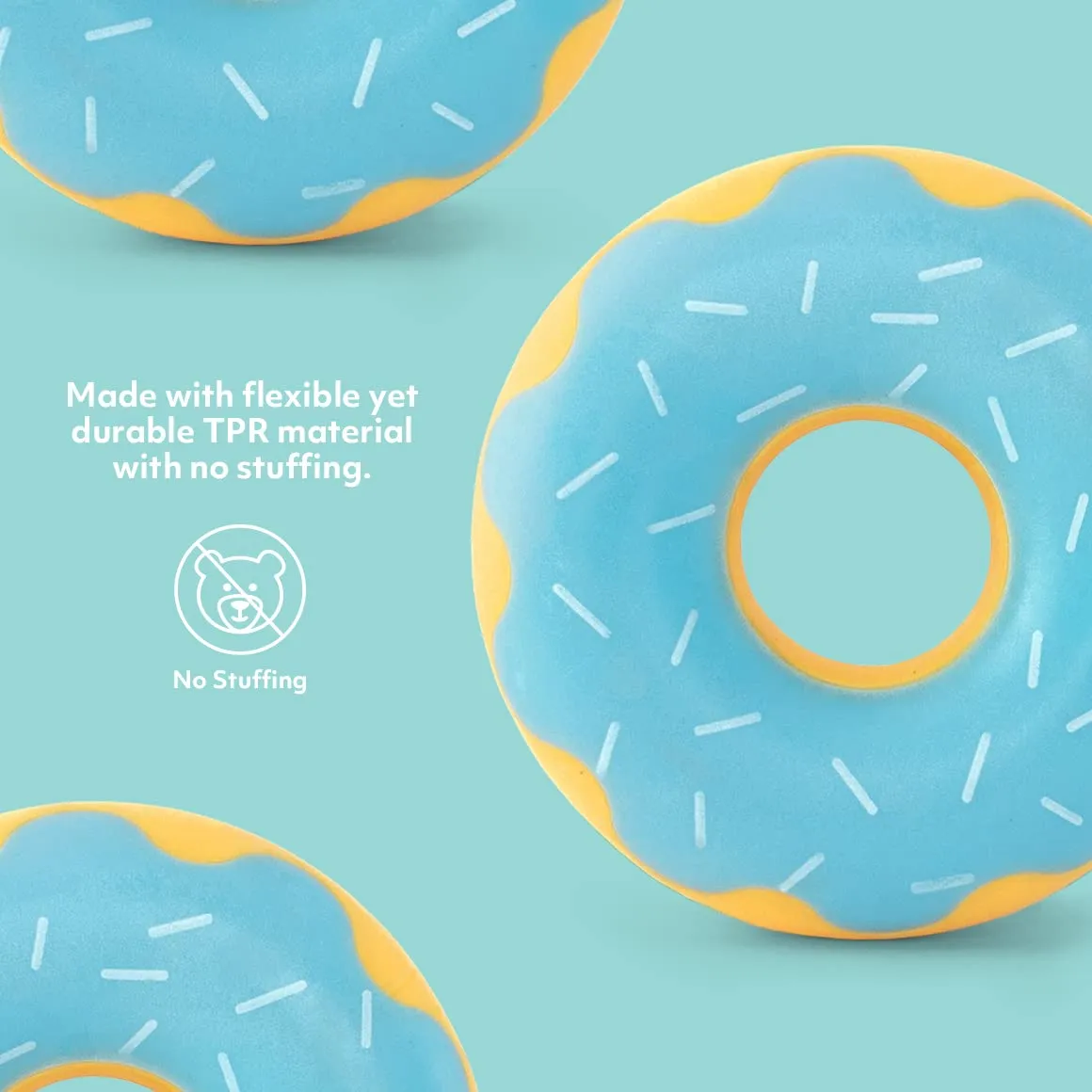 Zippy Paws ZippyTuff Donutz Blueberry Sprinkles Squeak and Chew TPR Rubber Dog Toy - Blue - Small